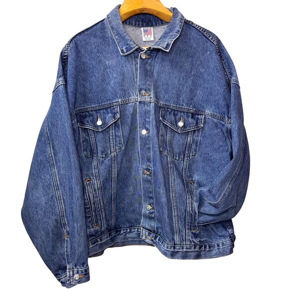 None Jackets & Blazers - Denim Trucker Jacket Mens 2XL 100% Cotton Embossed Casual Utility Workwear USA